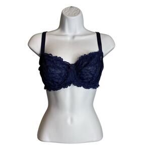 Blush Women's Blue Lace Underwire Bra Size 36D Comfortable Supportive Lingerie